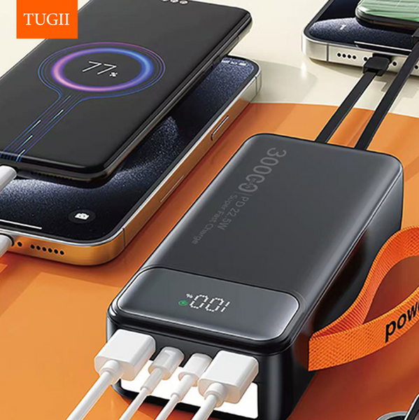УМБ Power Bank TUGII WUW Y300 30000mAh PD22.5W+QC3.0 з вбудованими кабелями Type-C та Lightning і ліхтарем 64600 фото